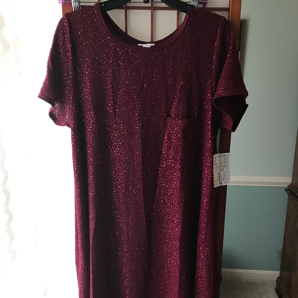LuLaRoe Elegant Carly Sparkly Cranberry Large NWT